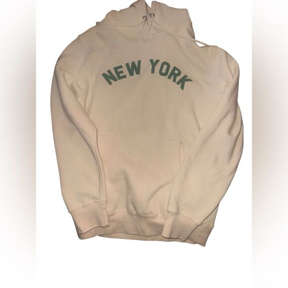 Mure + Grand New York puff Cream Hoodie with Green Print. Size Small. - Picture 6 of 8